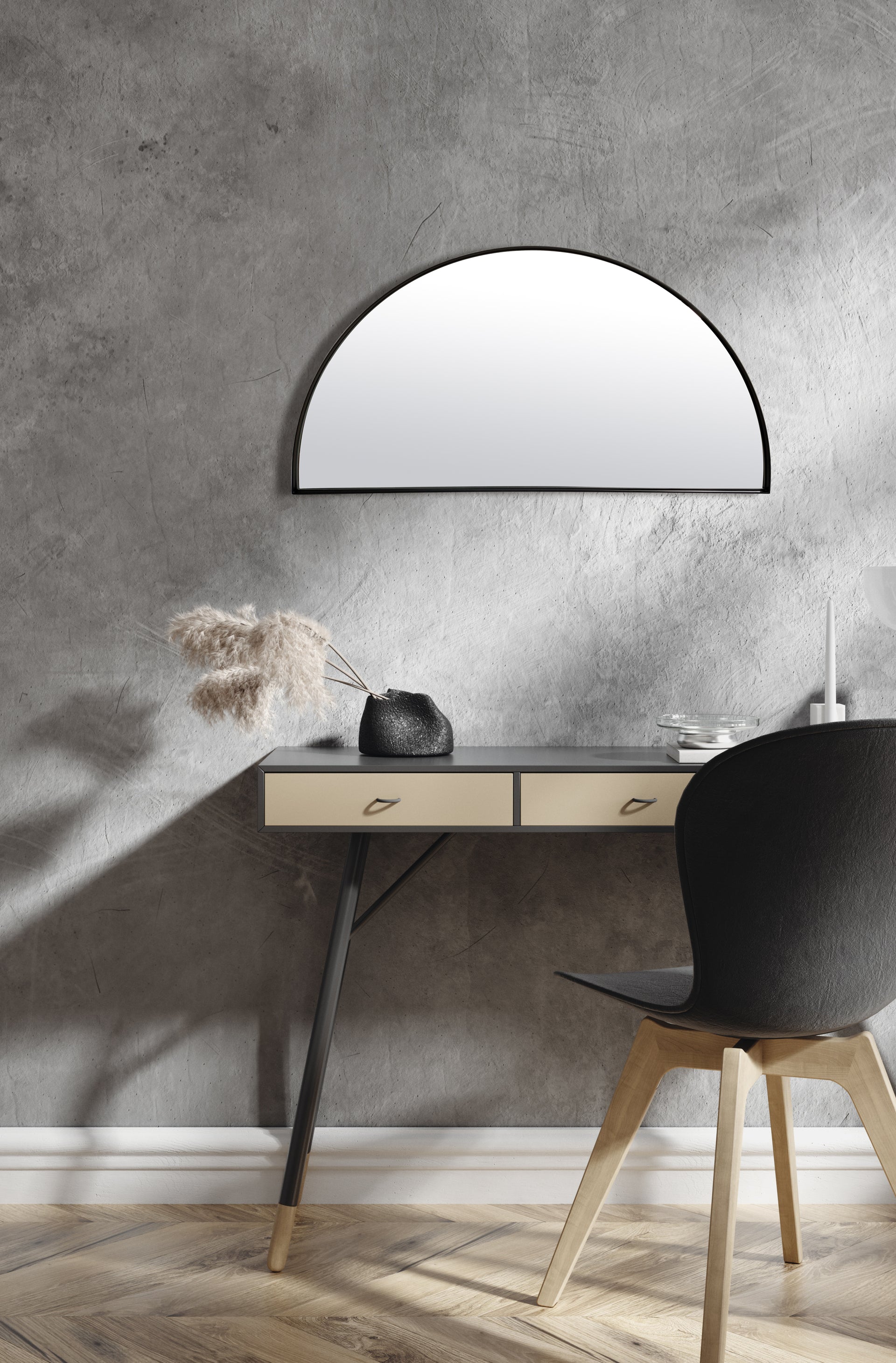Miroir fin noir demi cercle 40x80cm