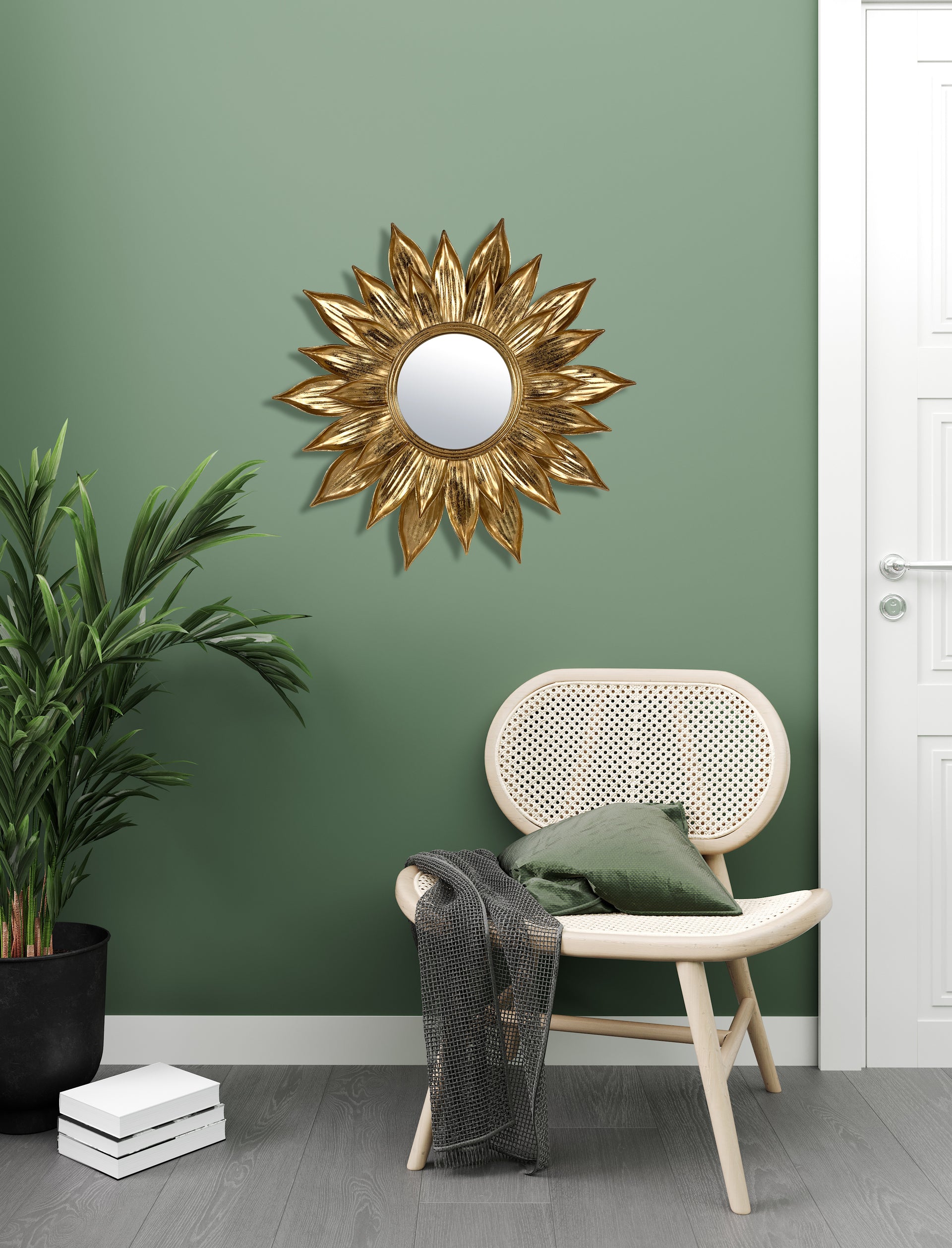 Miroir fleur doré 47cm