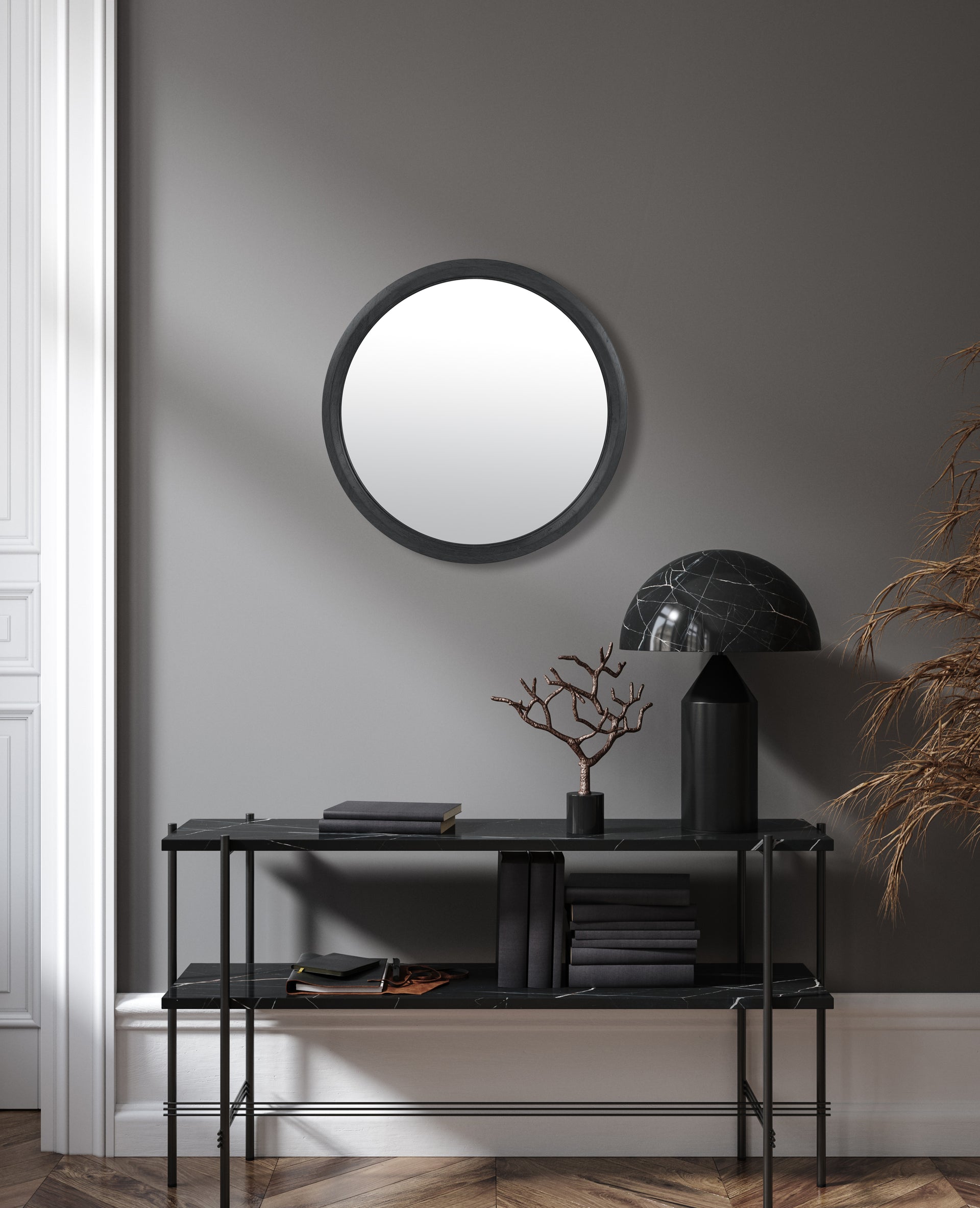 Miroir rond bois noir 42.5cm