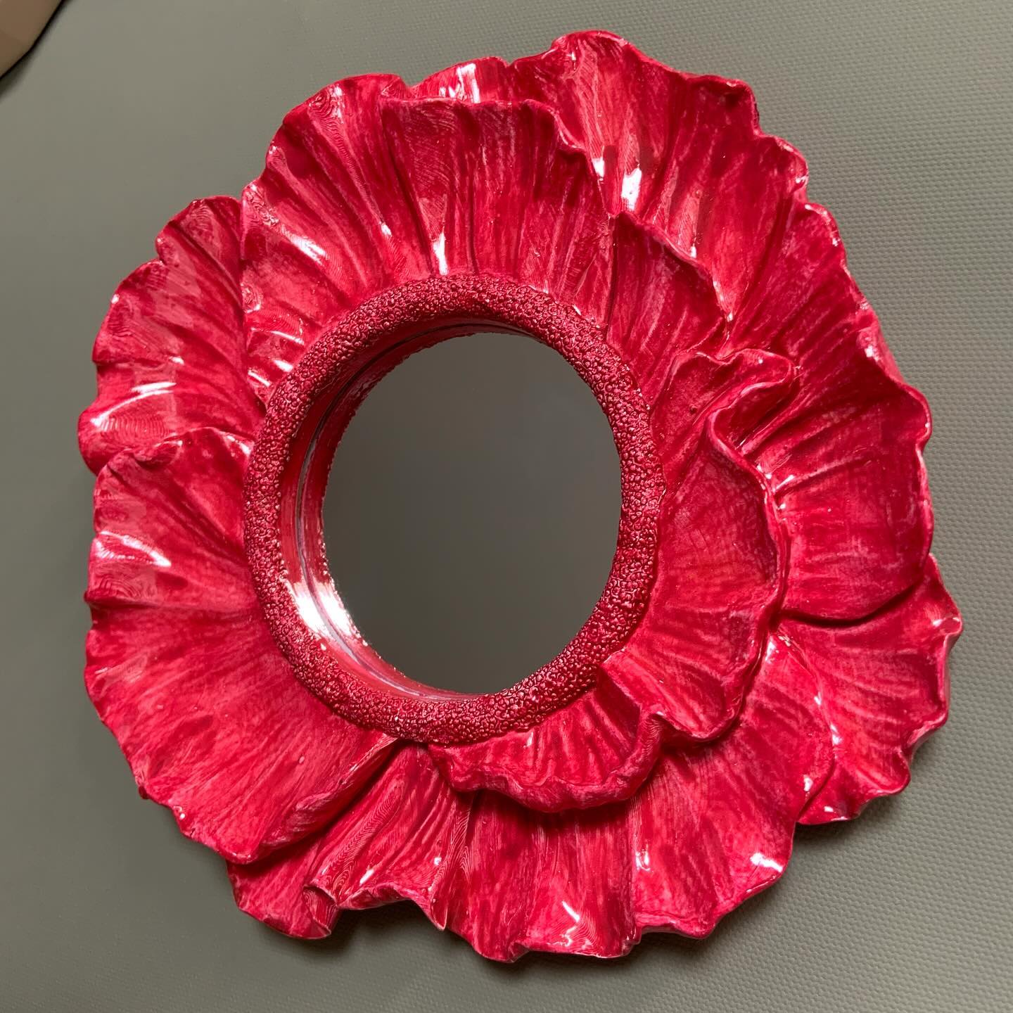 Miroir fleur rose fuchsia 17cm