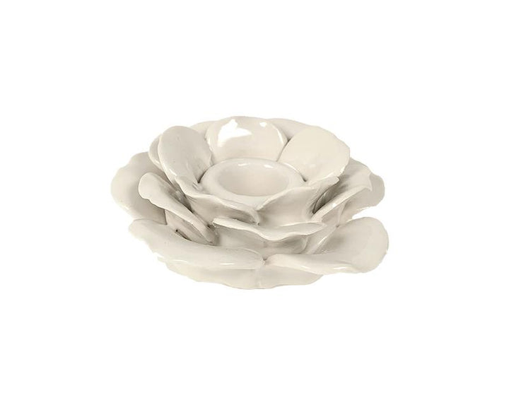 Photo n°1 du produit Bougeoir fleur céramique blanc 9.6x9.3x4cm-BG012BT09-0