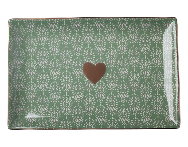 Photo n°1 du produit Coupelle céramique motifs cœur vert et doré 25x16.5cm-534T25-0