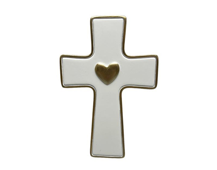 Photo n°1 du produit Déco murale croix blanche coeur doré 10x15cm-411T15-0