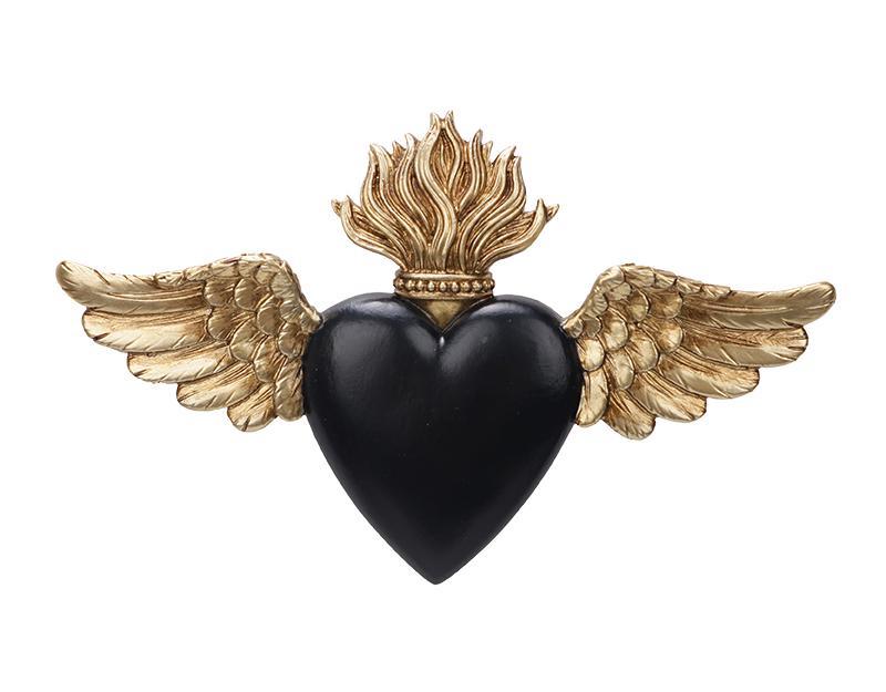 Photo n°1 du produit Déco murale ex-voto noir et doré ailes 16x10cm-994NT16-0
