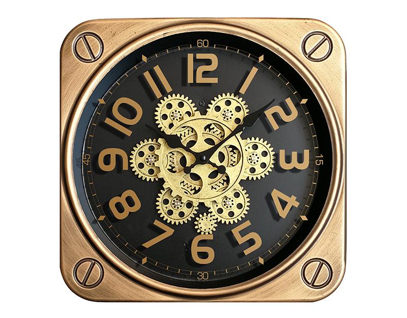 Photo n°1 du produit Horloge carrée à mécanismes métal doré 35cm-H315C35-0