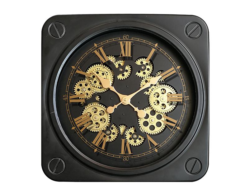 Photo n°1 du produit Horloge carrée à mécanismes noir et doré 45cm-H316C45-0