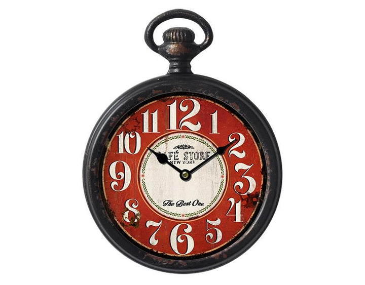 Photo n°1 du produit Horloge ronde métal rouge 28x22cm-H343T28-0