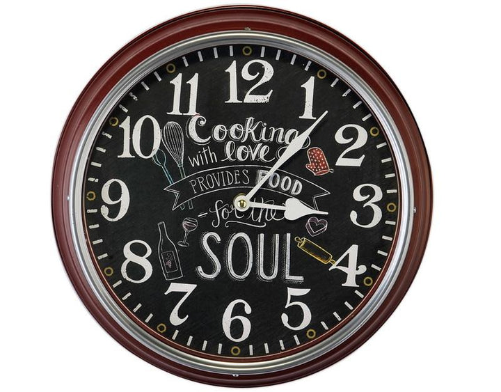 Photo n°1 du produit Horloge ronde métal rouge filet alu 31x6x31cm-H278C31-0