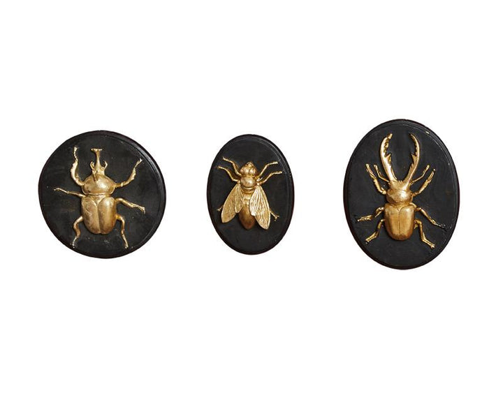 Photo n°1 du produit Lot de 3 déco murales abeille scarabée lucane noir et doré-190TTT-0