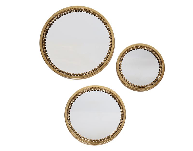Photo n°1 du produit Lot de 3 miroirs ronds perles en métal doré 18, 23 et 28cm-GR339TTT-0