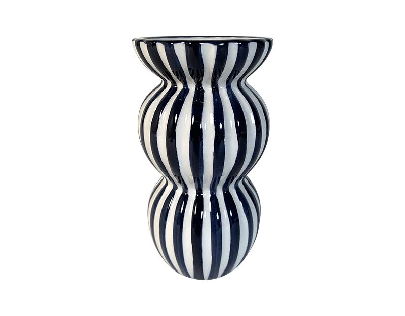 Photo n°1 du produit Mini vase rayé bleu et blanc 7x13cm-576T13-0