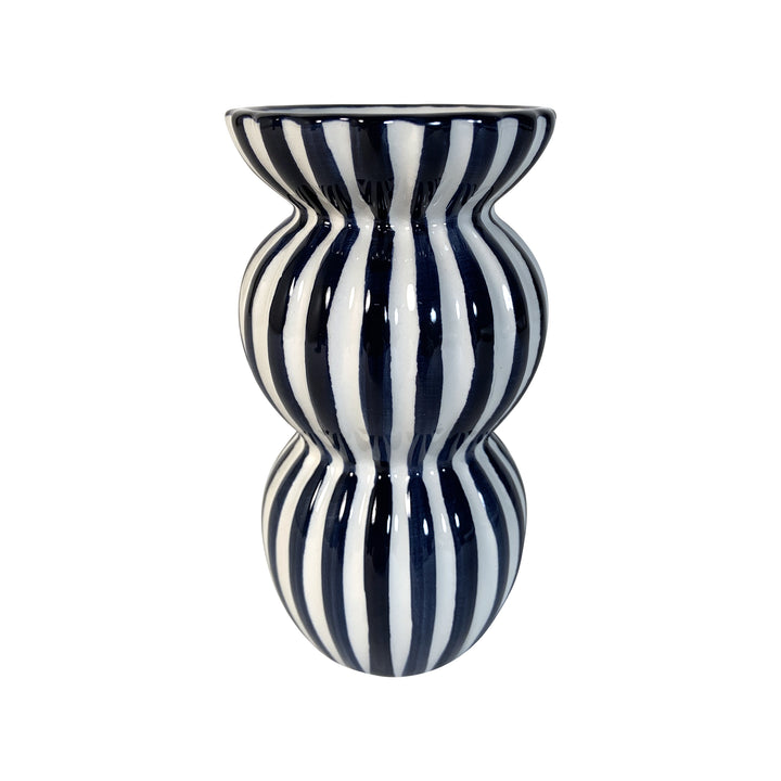 Photo n°1 du produit Mini vase rayé bleu et blanc 7x13cm-576T13-0