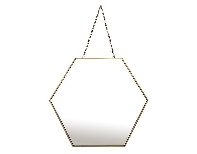 Photo n°1 du produit Miroir hexagonal avec chaînette en métal doré 30x26cm-GP523T30-0