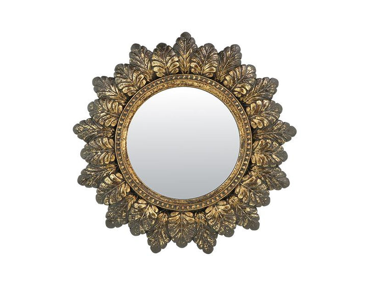 Photo n°1 du produit Miroir plumes rond doré patiné 18.6cm-GR764C18-0