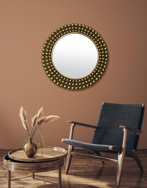 Photo n°2 du produit Miroir rond métal doré boules 70cm-GR227C70-0