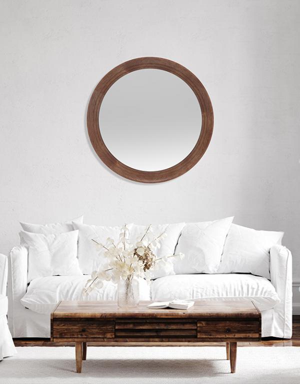 Photo n°2 du produit Miroir rond épais bois brun 76cm-GR221BC76-0