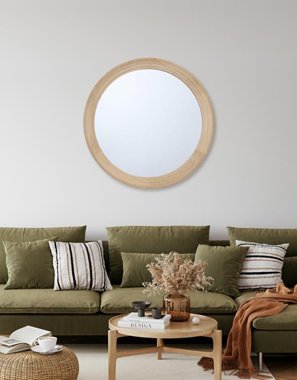 Photo n°2 du produit Miroir rond épais bois clair 76cm-GR221C76-0