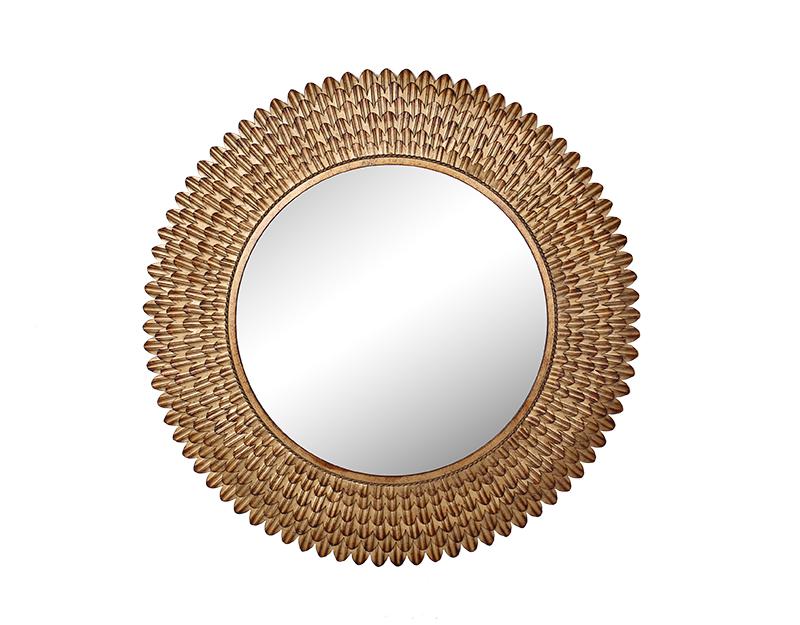 Photo n°1 du produit Miroir rond plumes métal doré patiné 76cm-GR724C76-0