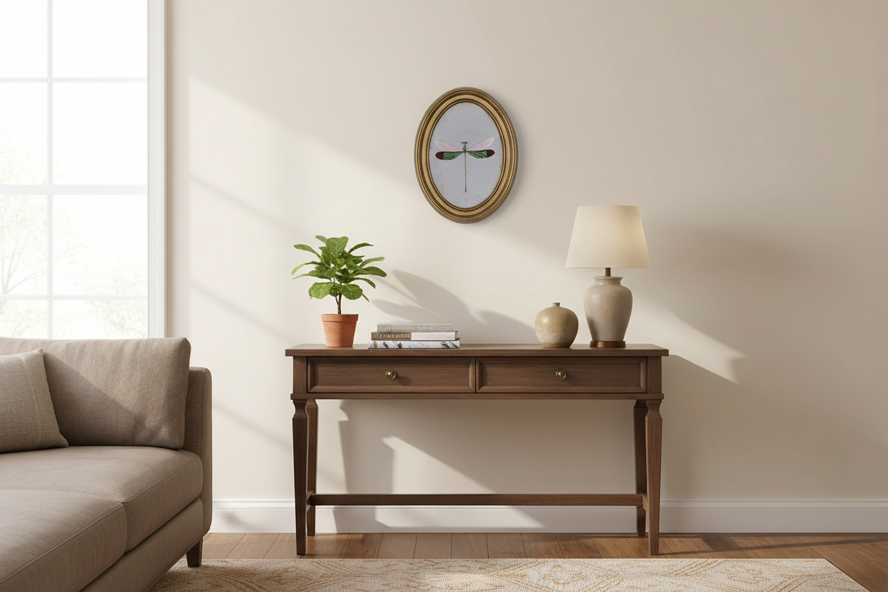 à partir de la première image déjà enregistrée sur cette fiche produit ouverte en arrière plan, génère-moi un visuel d'ambiance pour mettre en avant cette déco murale. Il faudrait que la déco d'intérieur soit cohérente avec l'article et que les proportions soient réalistes, sachant que la hauteur du cadre est de 30cm