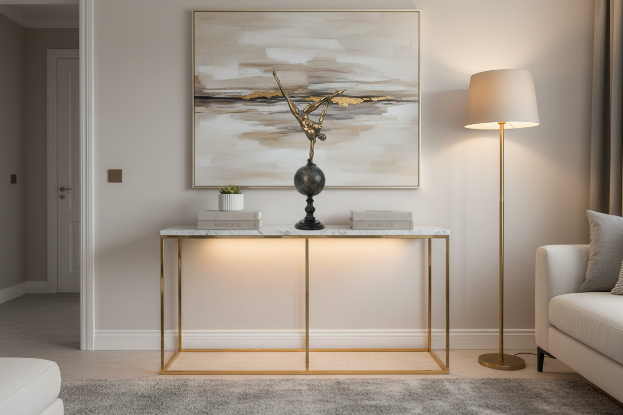 à partir de la première image déjà enregistrée sur la fiche produit actuellement ouverte, pourrais-tu me générer un visuel d'ambiance pour mettre en avant cette statuette. Il faudrait que la déco d'intérieure soit cohérente avec le produit, et que les proportions soient réalistes sachant que l'article mesure 51cm de haut.