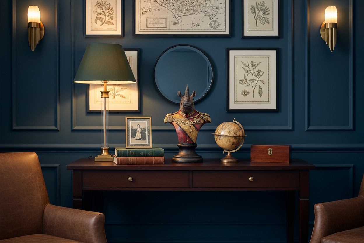 à partir de l'image déjà enregistrée sur cette fiche produit ouverte actuellement, génère moi un visuel d'ambiance pour mettre en avant cette statuette. Il faudrait que la déco d'intérieur soit cohérente avec le style de l'article et que les proportions soient réalistes sachant que l'objet mesure 29cm de haut