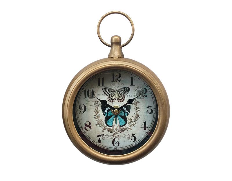 Photo n°1 du produit Petite horloge ronde métal doré papillons 16x23cm-H342T23-0