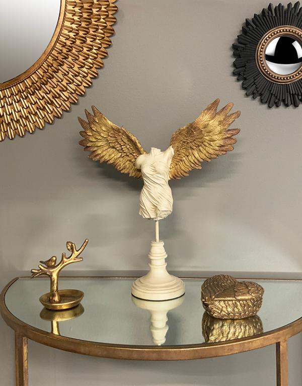 Photo n°2 du produit Statue femme ailée blanc et doré 41.5x14x45.5cm-ST101T45-0