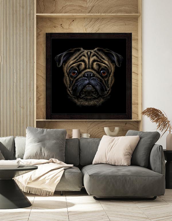 Photo n°2 du produit Toile imprimée Carlin sur fond noir PUG PAINT 80x80-K12348005-0