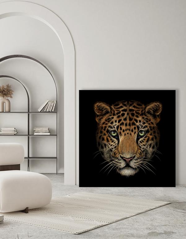 Photo n°2 du produit Toile imprimée léopard sur fond noir LEOPARD PAINT 80x80-K12348004-0