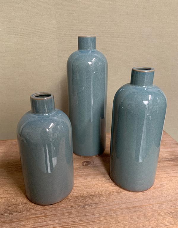 Photo n°2 du produit Vase céramique bleu 11,5x27cm-476T27-0